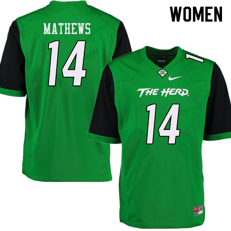 Women #14 Nick Mathews Marshall Thundering Herd College Football Jerseys Sale-Green - Click Image to Close